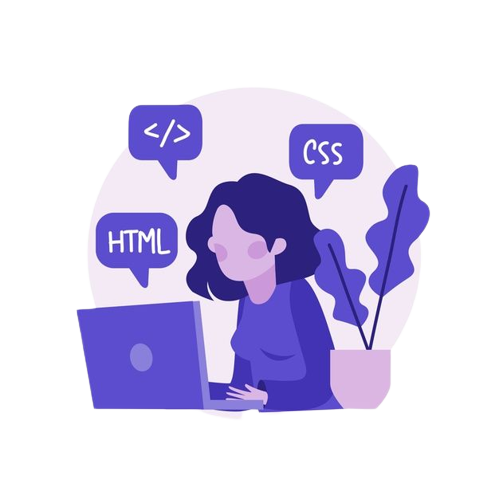 Monitor, laptop y logos de HTML, CSS, JavaScript y React.